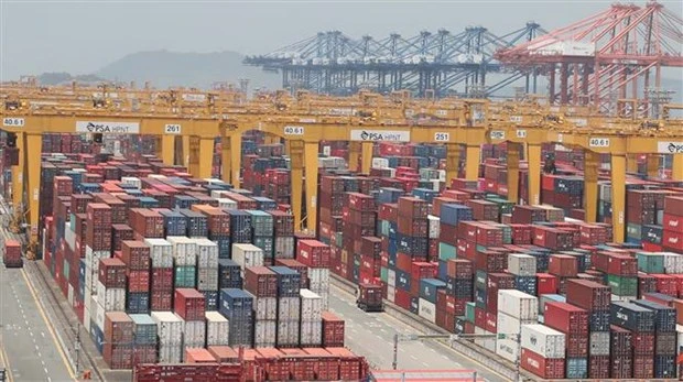 Cảng container ở thành phố Busan, Hàn Quốc ngày 1/11/2019. (Nguồn: YONHAP/TTXVN)