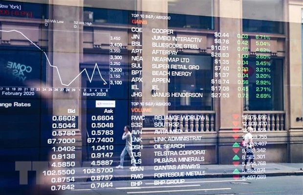 Màn hình điện tử thông báo chỉ số chứng khoán tại sàn giao dịch ở Sydney, Australia. (Ản minh họa. THX/TTXVN)
