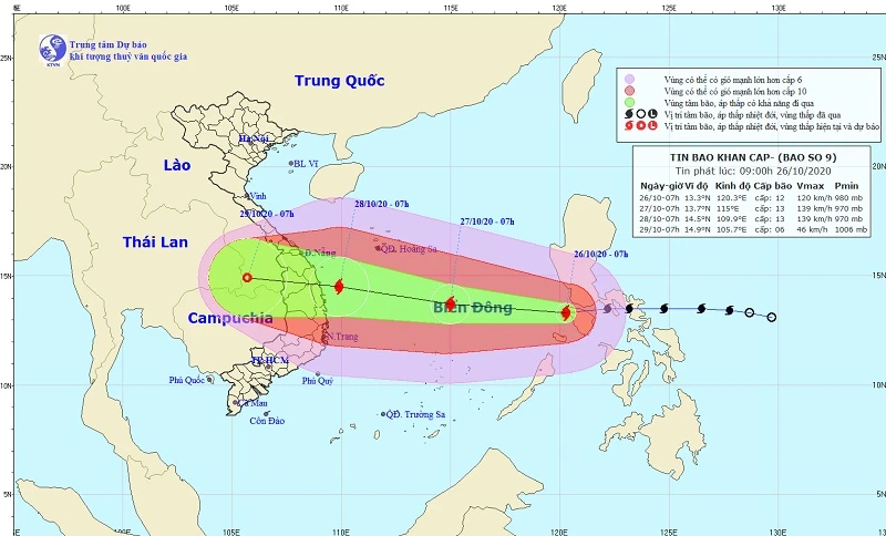 Sáng nay 26-10, bão số 9 đã vào Biển Đông