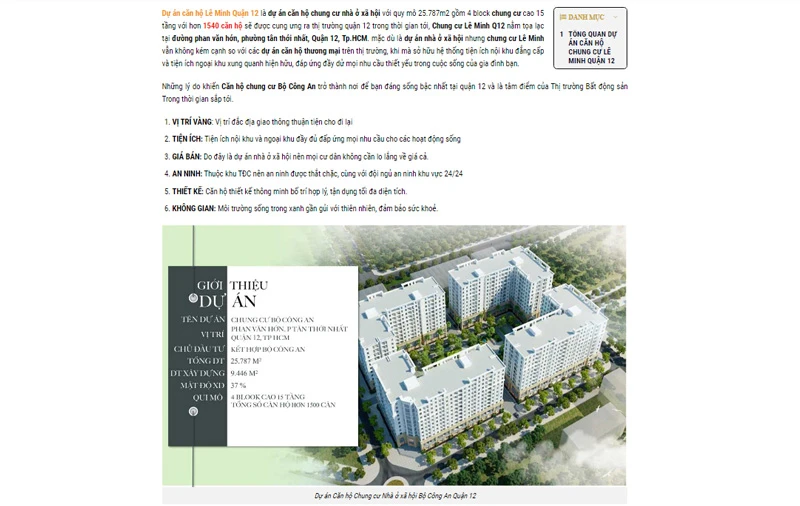 Một trang mạng rao quảng cáo về dự án “Nhà xã hội Lê Minh Bộ Công an”. 