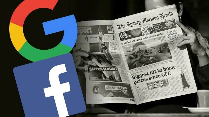  Google and Facebook stepped up efforts to reach news licensing deals in Europe after an overhaul of EU copyright laws in 2019. But some MEPs say the regime remains too weak © FT montage