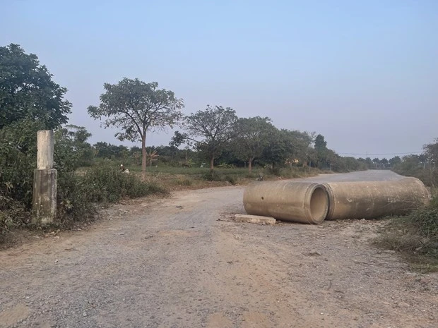 Dự án AIC nằm trên địa bàn huyện Mê Linh, Hà Nội, sau hơn 10 năm triển khai vẫn chỉ là khu đất hoang, cỏ mọc um tùm và rác thải đổ bừa bãi. (Ảnh: Mạnh Khánh/TTXVN)