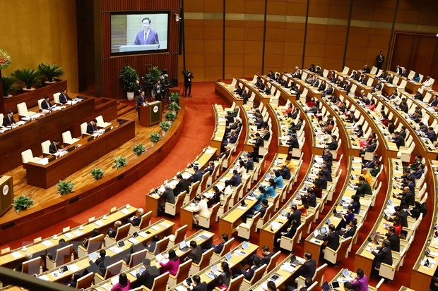 Chủ tịch Quốc hội Vương Đình Huệ phát biểu khai mạc kỳ họp. (Ảnh: Doãn Tấn/TTXVN)