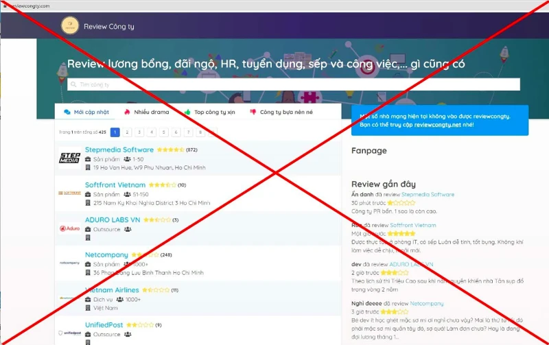 Mạng xã hội reviewcongty.net bị kiến nghị xử lý do có nhiều hoạt động vi phạm pháp luật Việt Nam - Nguồn: Liên minh Sáng tạo Nội dung số Việt Nam. 