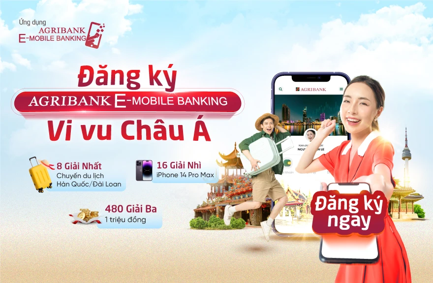 Cơ hội sở hữu iPhone 14 Pro Max và du lịch châu Á khi đăng ký Agribank E-Mobile Banking