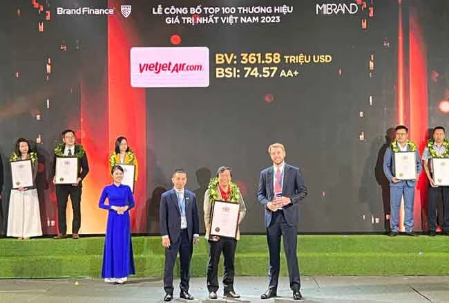 Vietjet được vinh danh 100 thương hiệu giá trị nhất Việt Nam 