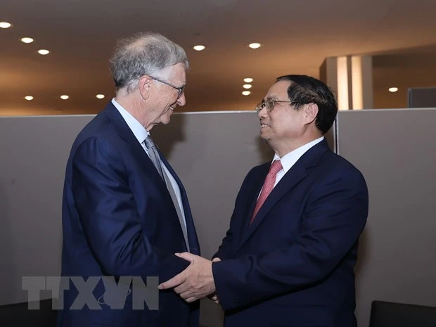 Thủ tướng Phạm Minh Chính tiếp Nhà sáng lập kiêm Chủ tịch Tập đoàn Microsoft Bill Gates. (Ảnh: Dương Giang/TTXVN)
