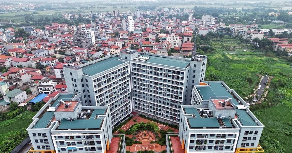 Dự án Nhà ở Xã hội Thăng Long Green City (huyện Đông Anh, Hà Nội) cao 9-12 tầng, bao gồm 1.528 căn hộ để bán, cho thuê và thuê mua. (Ảnh: Tuấn Anh/TTXVN)