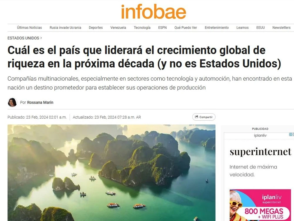 Bài viết trên Infobae, một trong những tờ báo nổi tiếng ở Argentina. (Ảnh: Diệu Hương/TTXVN)