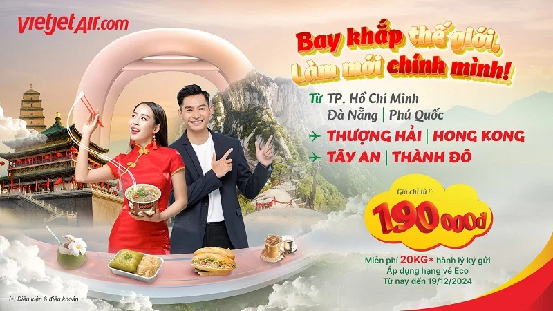 Vietjet ưu đãi 20kg hành lý ký gửi các chặng bay Trung Quốc