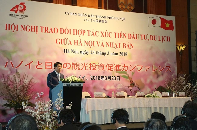 Chủ tịch UBND thành phố Hà Nội Nguyễn Đức Chung phát biểu tại Hội nghị 