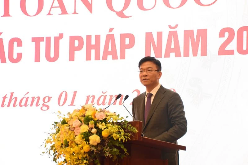 Bộ trưởng Lê Thành Long phát biểu khai mạc Hội nghị toàn quốc triển khai công tác tư pháp 