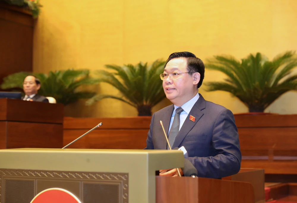 Chủ tịch Quốc hội Vương Đình Huệ phát biểu khai mạc hội nghị. Ảnh: QUANG PHÚC 