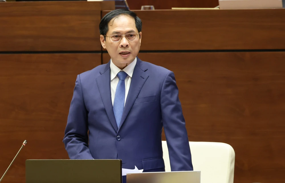 Bộ trưởng Bộ Ngoại giao Bùi Thanh Sơn trả lời chất vấn. Ảnh: QUANG PHÚC