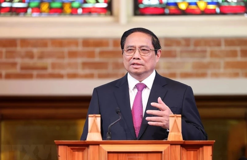 Thủ tướng Phạm Minh Chính phát biểu về chính sách của Việt Nam tại Đại học Victoria, New Zealand. Ảnh: VGP