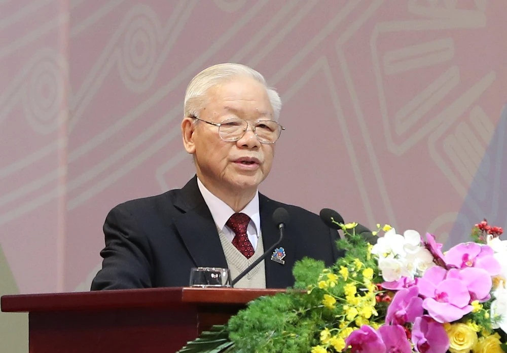 Tổng Bí thư Nguyễn Phú Trọng phát biểu tại Đại hội đại biểu toàn quốc Đoàn TNCS Hồ Chí Minh lần thứ XII. Ảnh: VIẾT CHUNG 