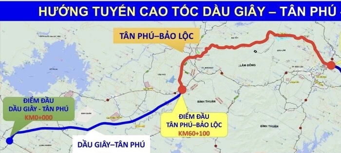 Sơ đồ tuyến cao tốc Dầu Giây - Tân Phú