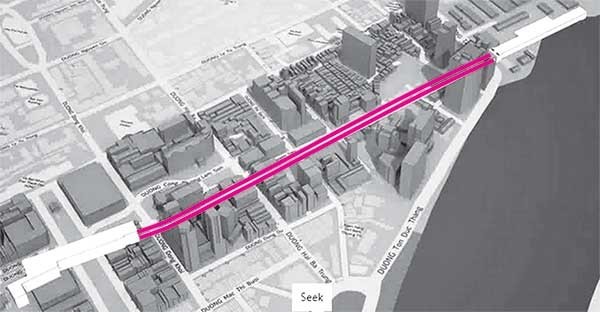 從巴遜車站通往市立大戲院的兩條隧道的3D行程圖（圖源：都市鐵路管委會提供）