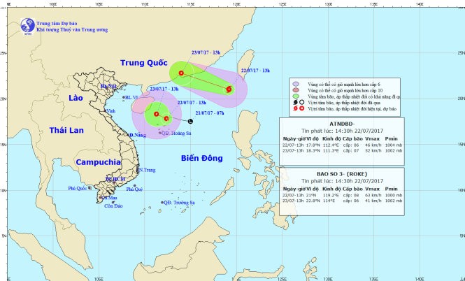 熱帶低氣壓與3號颱風移動方向預報（圖片來源：中央水文氣象預報中心）