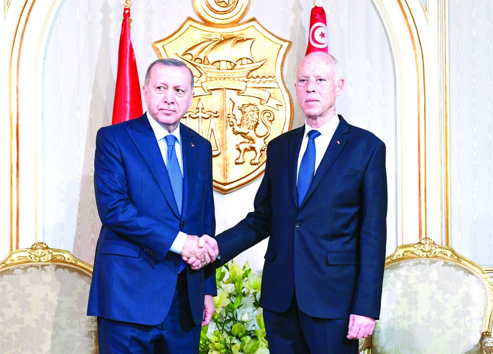 突尼斯總統賽義德（右）會見土耳其總統埃爾多安。