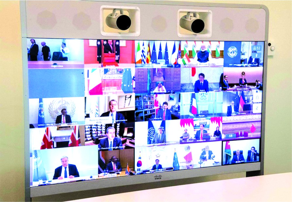 聯合國秘書長與其他領導人共同參加G20視頻峰會。