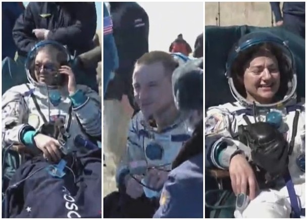 （左圖起）斯克里波奇卡、摩根及梅爾安全返抵地球。