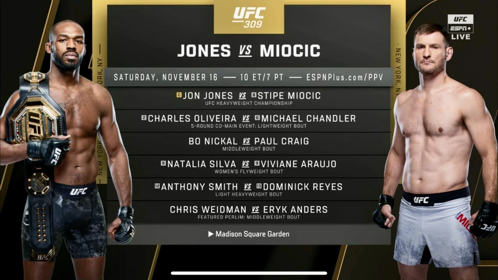 UFC 309 với 2 nhân vật chính là Jones và Miocic