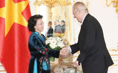 越南國會主席阮氏金銀會見捷克總統米洛什·澤曼。 （圖片來源：越通社）