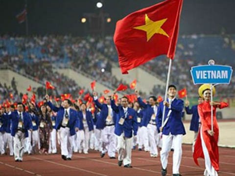 越南體育團在第28屆東南亞運動會開幕儀式上亮相。（圖片來源：互聯網）