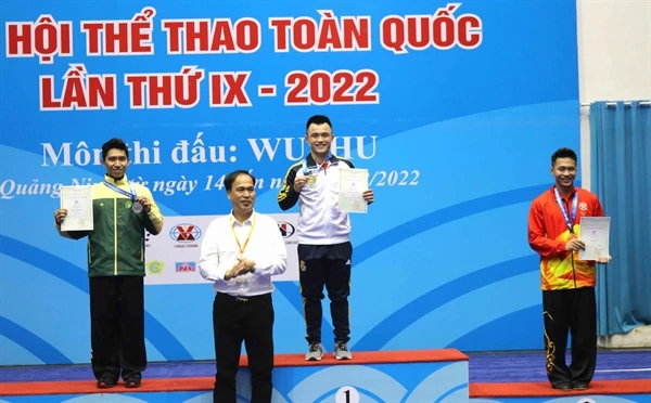VĐV Nông Văn Hữu của thể thao Lạng Sơn đã có HCV wushu tại Đại hội năm nay. Ảnh: VĨNH HẢI.BVH