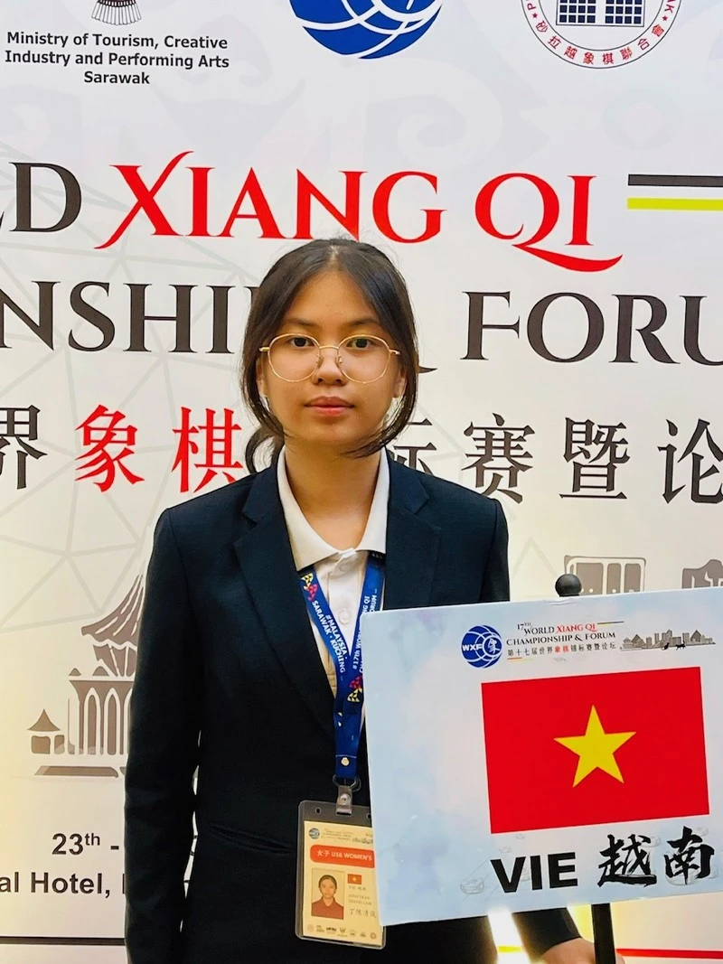 Đinh Trần Thanh Lam có HCV nhóm tuổi U16 tại giải cờ tướng vô địch thế giới 2022. Ảnh: T.Q.K