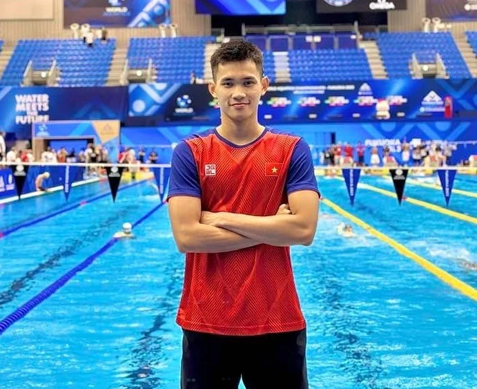 Tuyển thủ Phạm Thanh Bảo của đội bơi Việt Nam đang có mặt tranh tài tại Nhật Bản. Ảnh: THANH BẢO