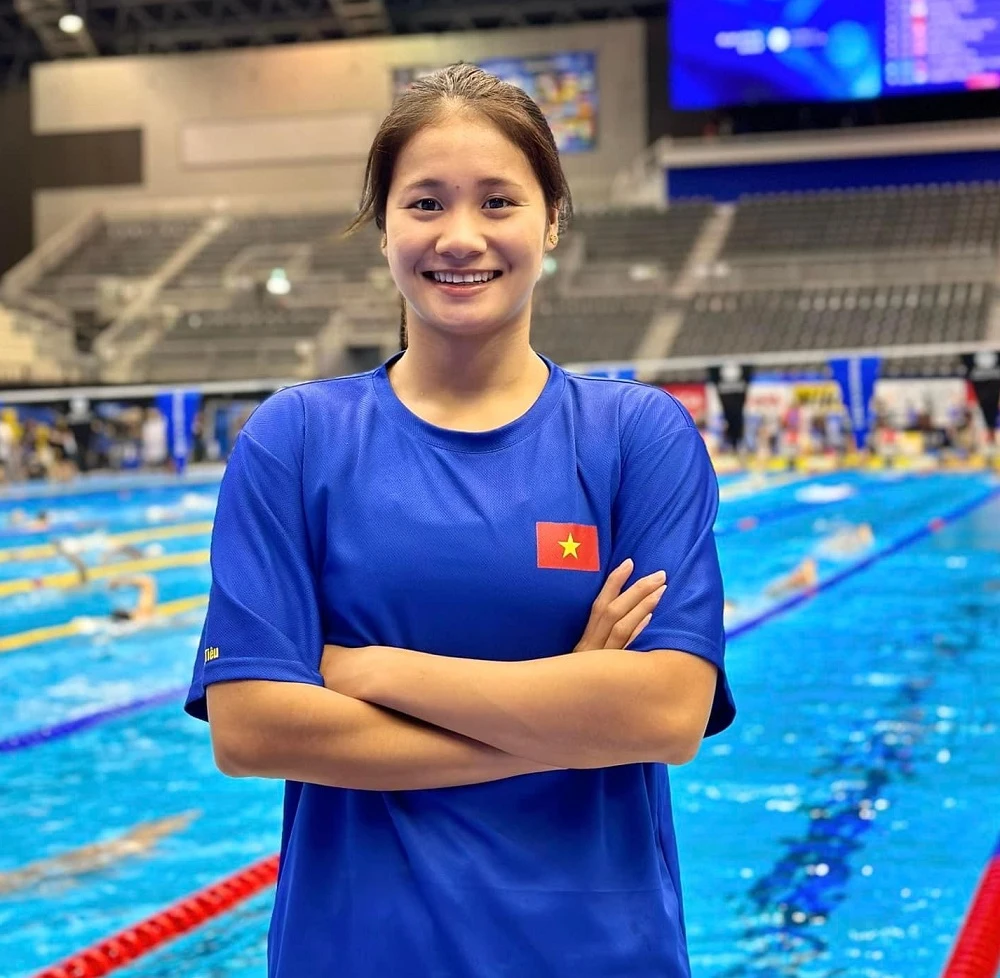 Tuyển thủ Võ Thị Mỹ Tiên dự giải bơi vô địch thế giới 2023. Ảnh: MỸ TIÊN
