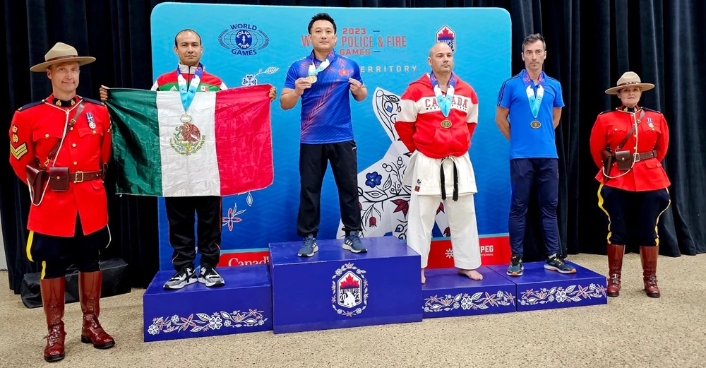 VĐV đoàn thể thao Công an Nhân dân Việt Nam đã giành HCV karate tại giải lần này. Ảnh: CAND