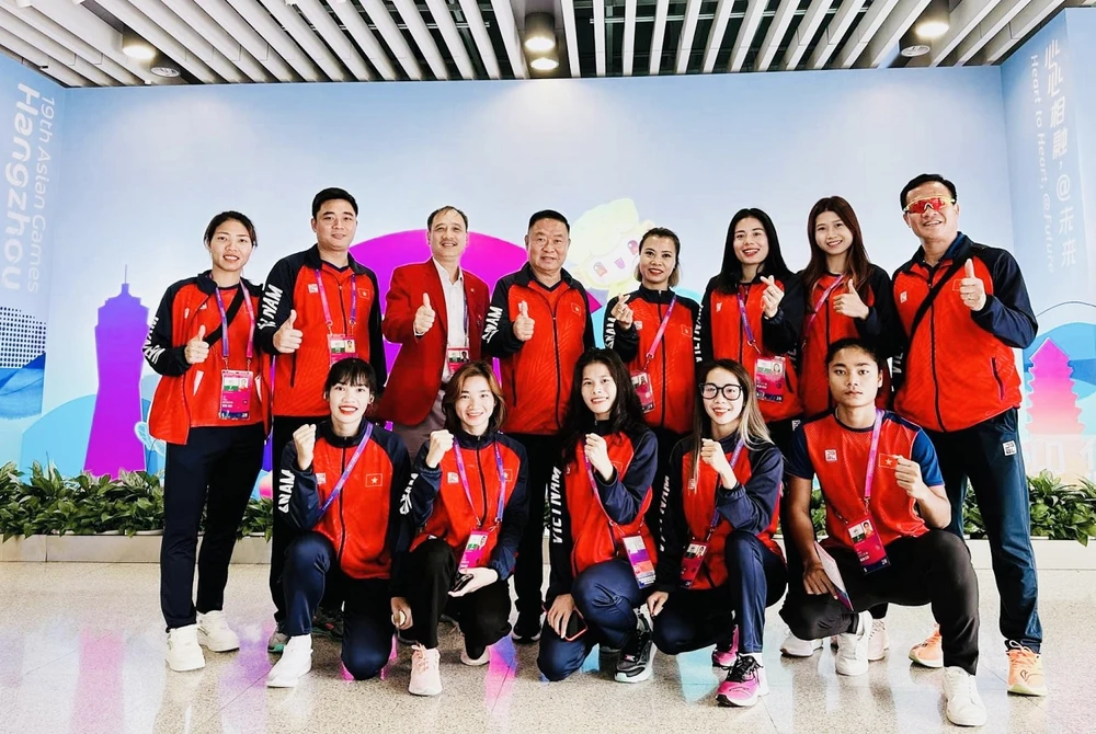 Đội tuyển điền kinh Việt Nam đã có mặt tại Hàng Châu (Trung Quốc). Ảnh: MINH MINH