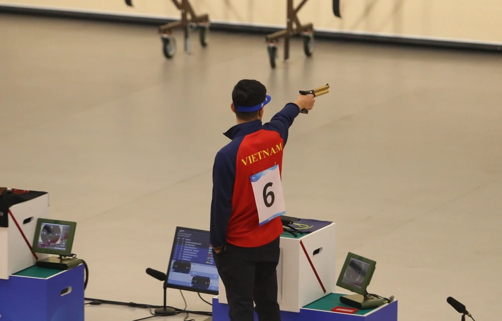 Phạm Quang Huy không có huy chương ở nội dung 10m súng ngắn nam tại giải vô địch quốc gia 2023. Ảnh: BẮN SÚNG VN