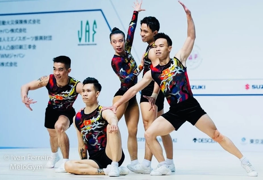 Đội thể dục aerobic Việt Nam có HCV tại Nhật Bản. Ảnh: IVAN.F.MELOGYM