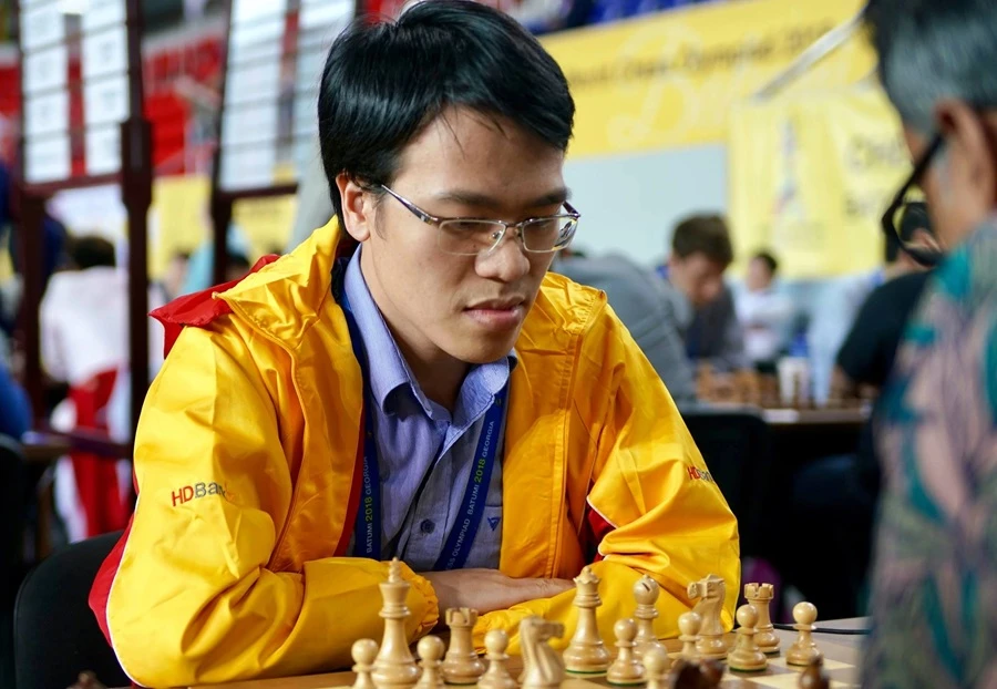 Đại kiện tướng Lê Quang Liêm đang thi đấu cùng đội cờ Việt Nam ở Olympiad 2024. Ảnh: CHESSVN