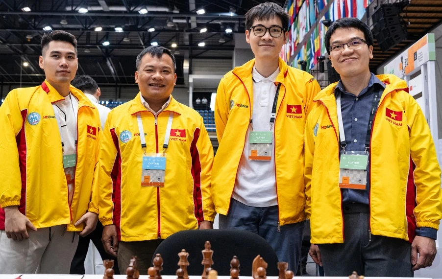 Đội cờ vua nam Việt Nam đang thi đấu hiệu quả qua 5 ván ở Olympiad 2024. Ảnh: FIDE