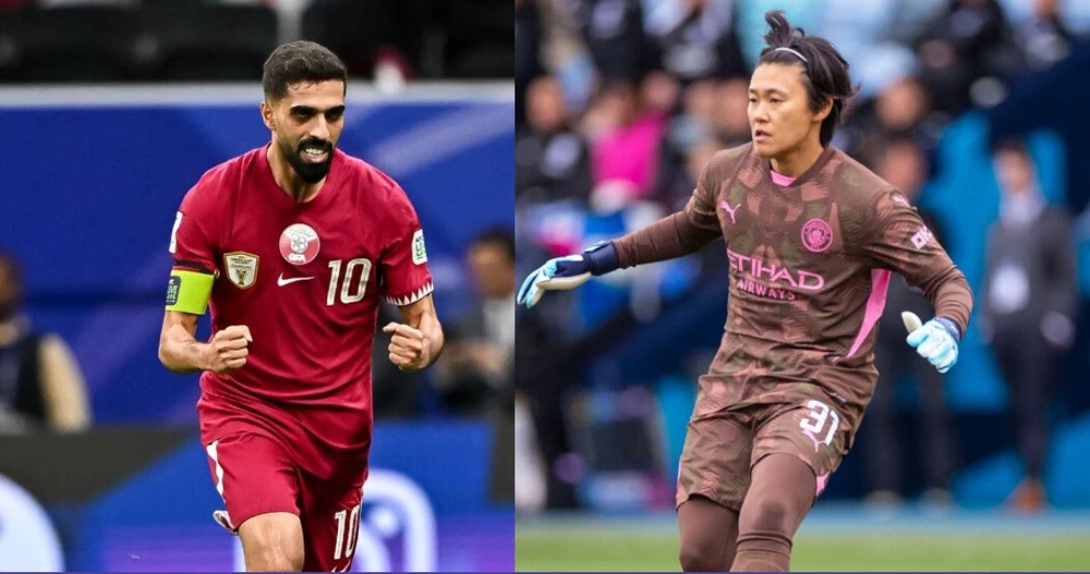 Hasan Al Haydos của Qatar và Ayaka Yamashita. Ảnh: AFC