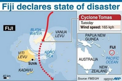 Fiji ban bố tình trạng khẩn cấp ở miền Bắc và miền Đông