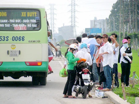 Đội nắng dầm mưa đón xe buýt