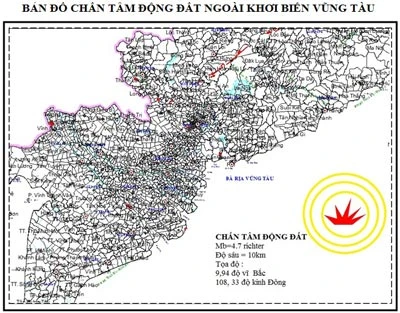 Động đất mạnh 4,7 độ Richter ở ngoài khơi vùng biển Vũng Tàu