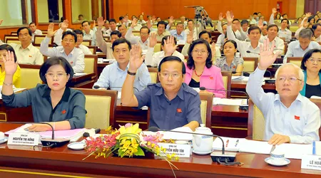 Các đại biểu HĐND TPHCM biểu quyết thông qua dự thảo nghị quyết kỳ họp. Ảnh: Việt Dũng Các đại biểu HĐND TPHCM biểu quyết thông qua dự thảo nghị quyết kỳ họp. Ảnh: Việt Dũng