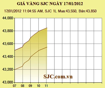 Giá vàng tăng 350.000 đồng/lượng