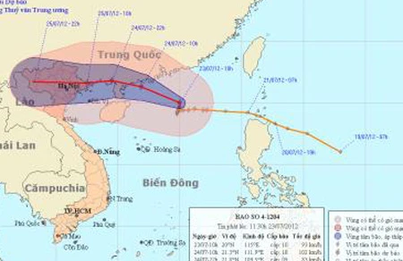 Bão số 4 có khả năng mạnh lên, các tỉnh Bắc Bộ và Thanh Hóa sẽ có mưa lớn