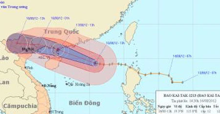 Trưa mai, 17-8, bão số 5 cách Móng Cái-Quảng Ninh khoảng 270km