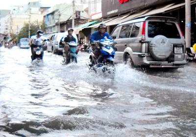 TPHCM: Mưa lớn kết hợp triều cường, nhiều tuyến đường chìm trong nước