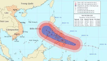 Bão Bopha hoạt động mạnh gần Biển Đông