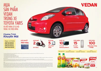 Mua sản phẩm Vedan - trúng xe Toyota Yaris và cơ hội mỗi tháng trúng 100 triệu đồng